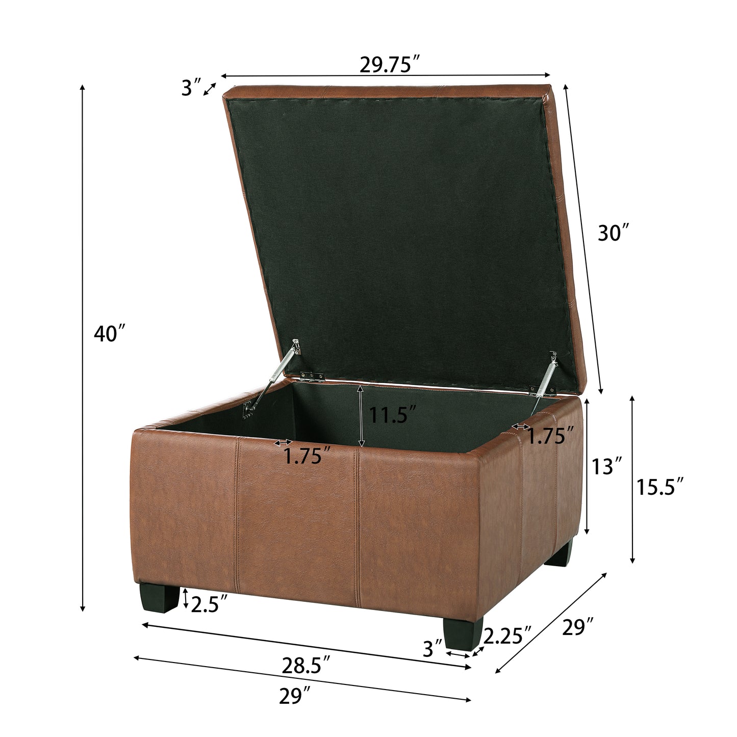 Richmond Storage Ottoman - Brown Faux Leather