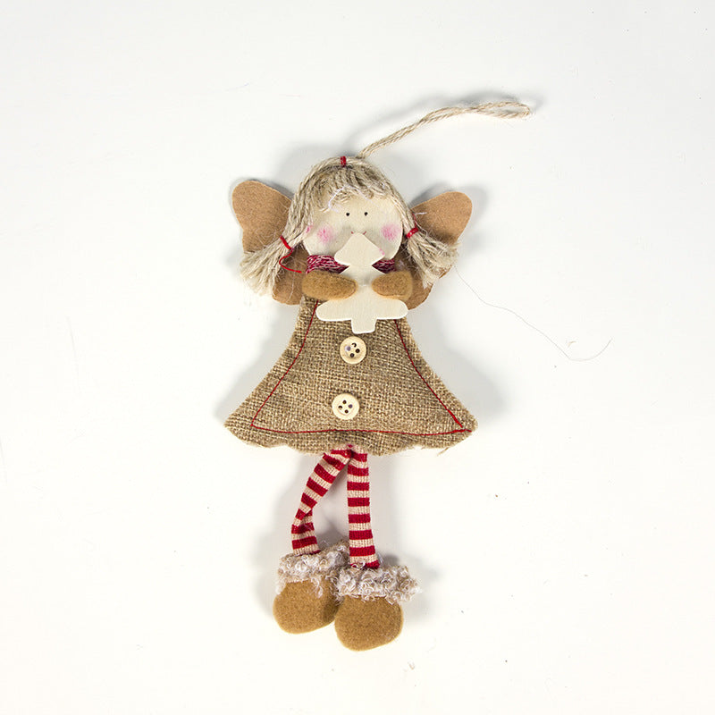 Christmas Angel Doll Pendant in Fabric Wood - Holiday Decor, Angel & Star Styles