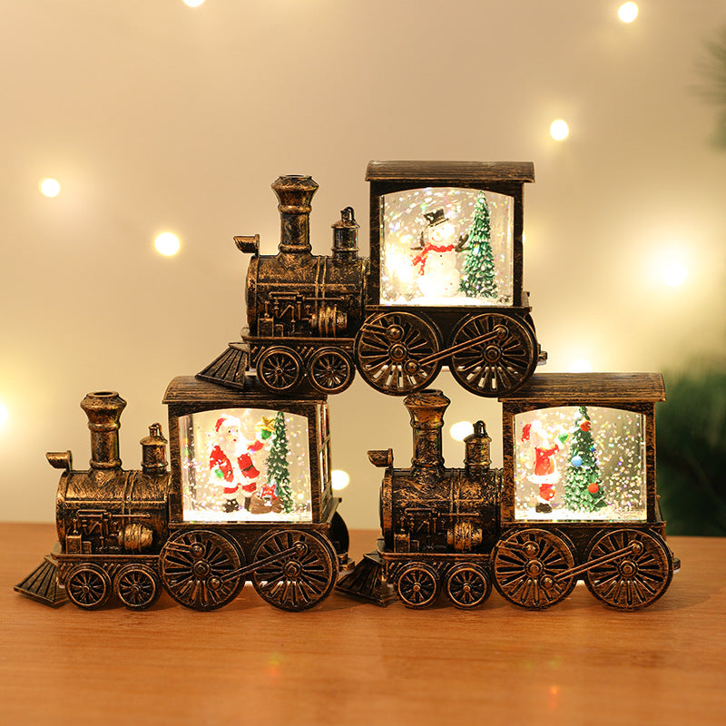 Christmas Santa Claus Water Injection Watering Brush LED Night Light Gold Train Decoration