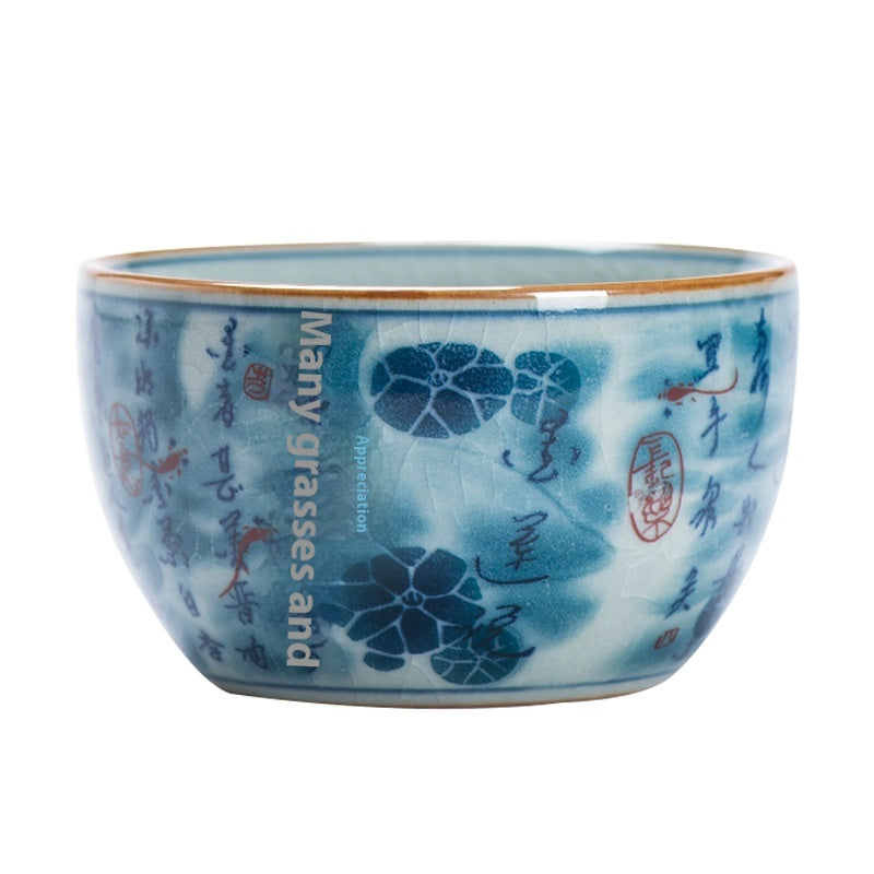 Antique Blue and White Ceramic Tea Cup for Kung Fu Tea Brewing - 150ML