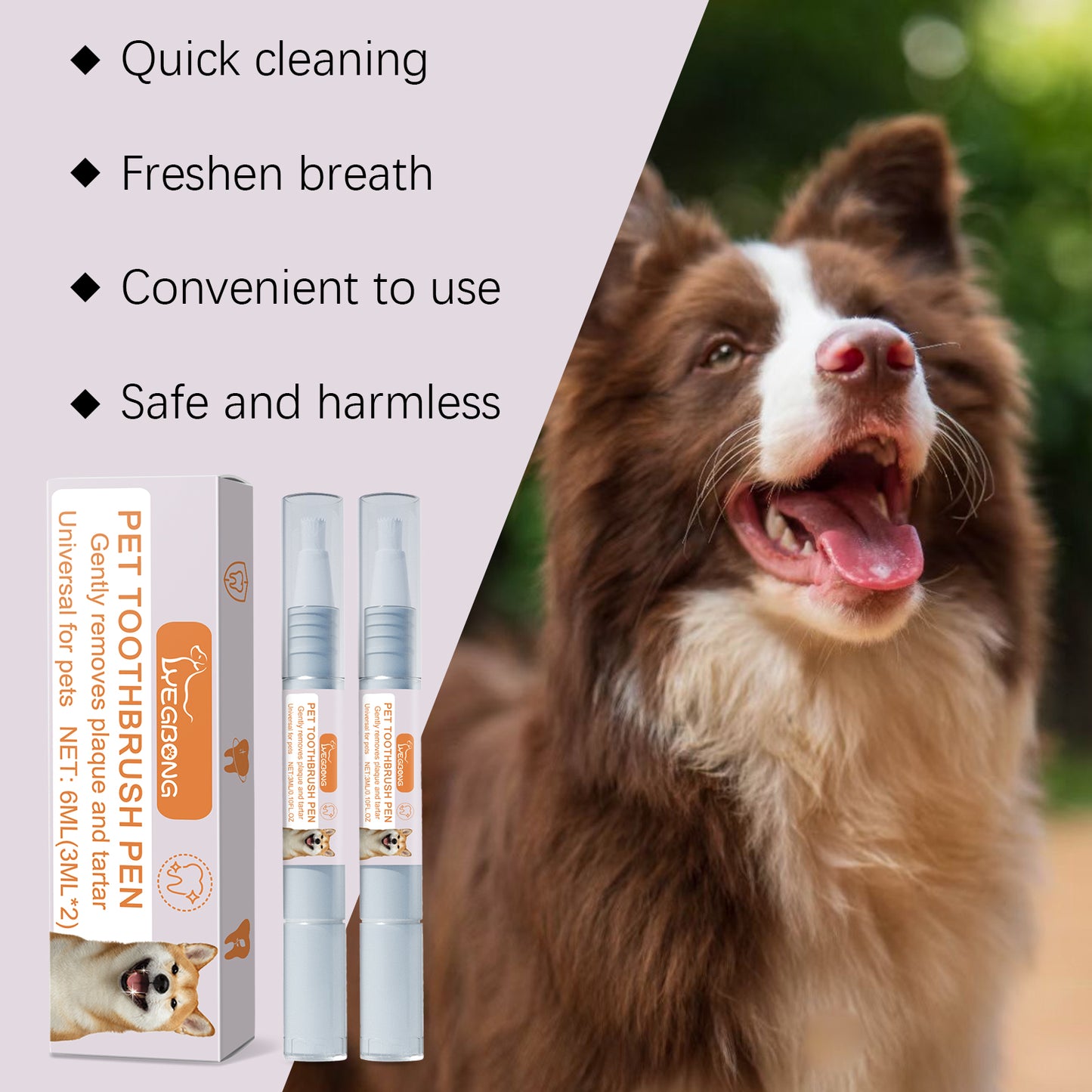Pet Dental Toothbrush Pen 2-Pack for Dogs & Cats - Plaque & Tartar Remover, Fresh Breath & Soothe Gums