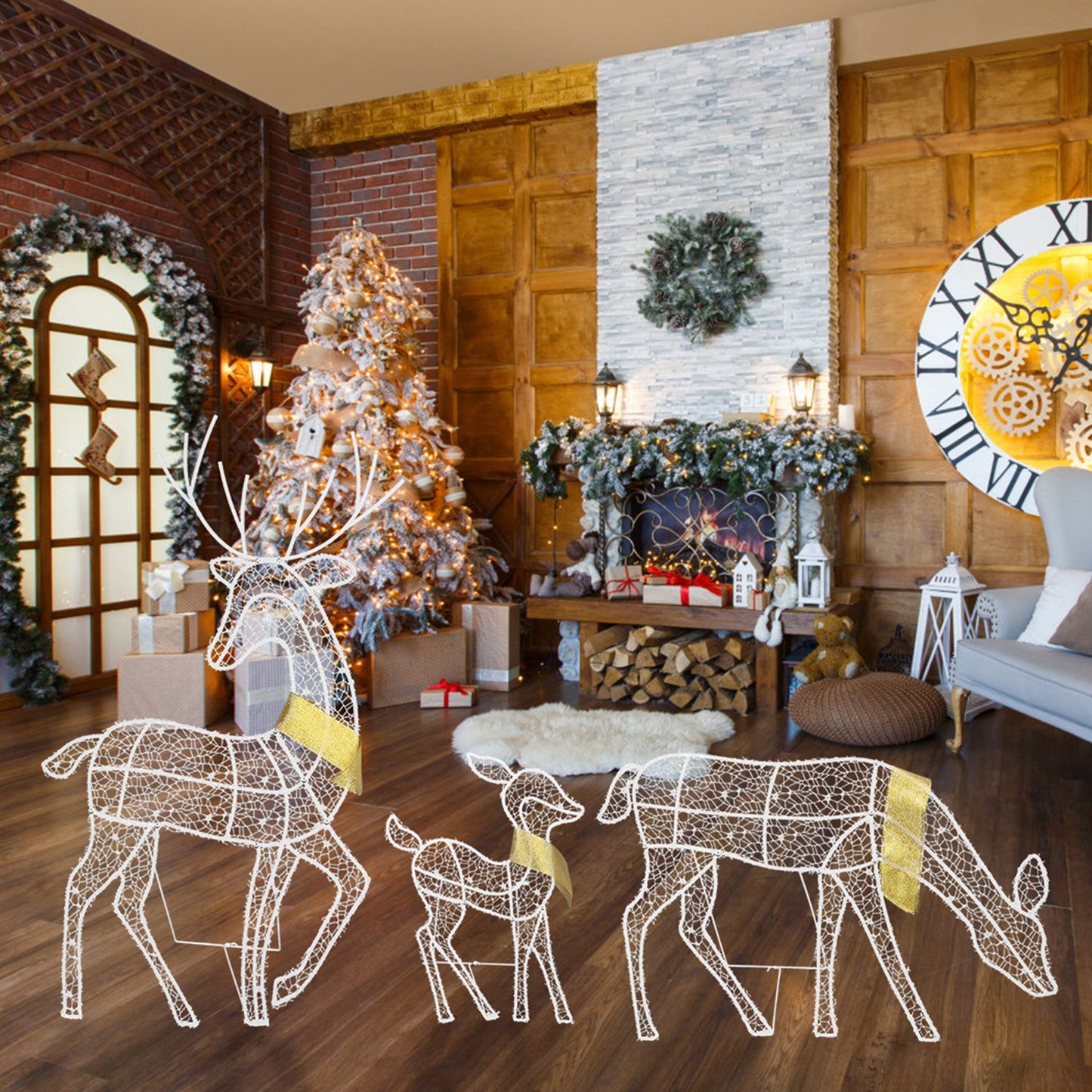 3 Sets of Lighted 2D Reindeer Family Christmas Decoration