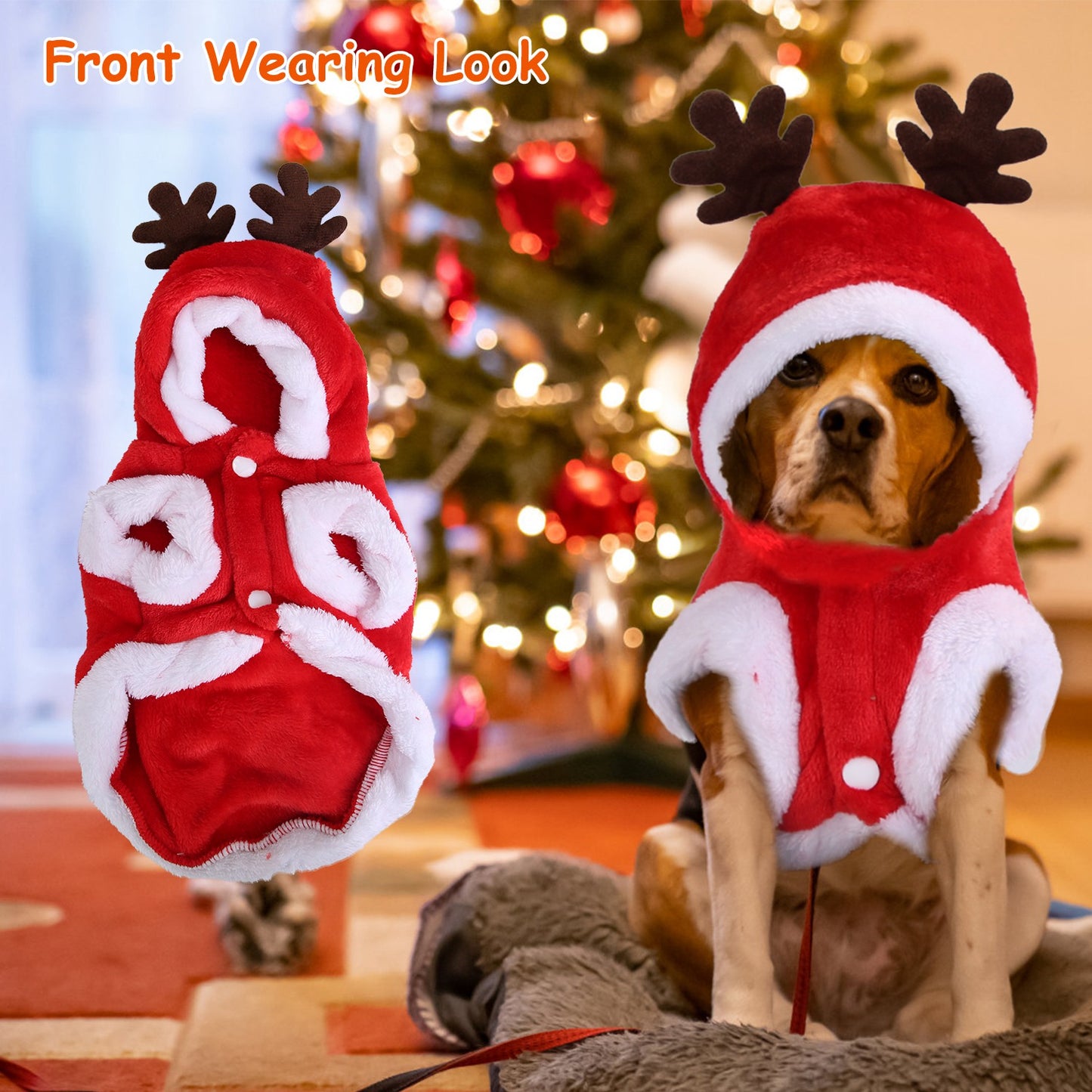 Pet Christmas Costume Santa Reindeer Antlers Winter Outfit for Small Medium Dogs Cats