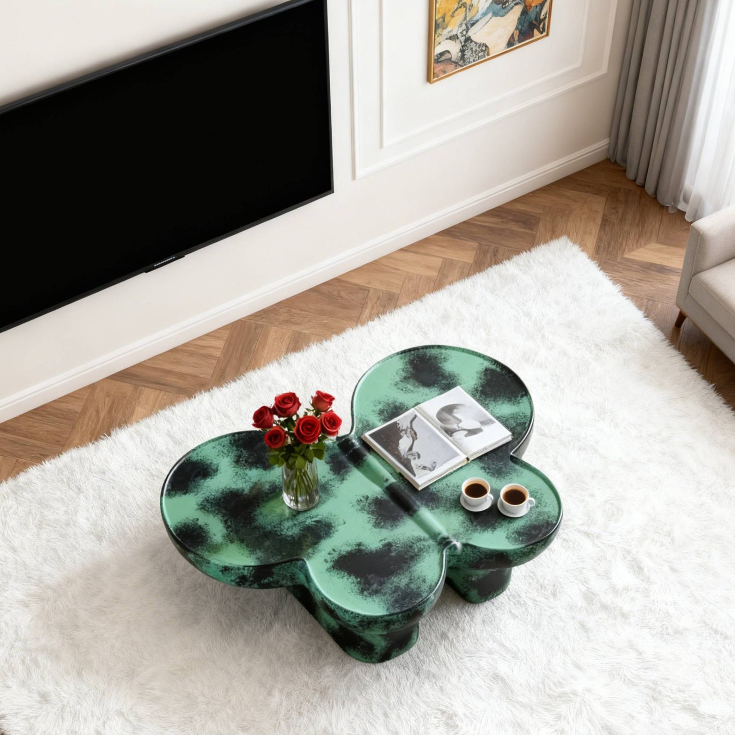 Modern Coffee Table Faux Travertine Textured For Livingroom