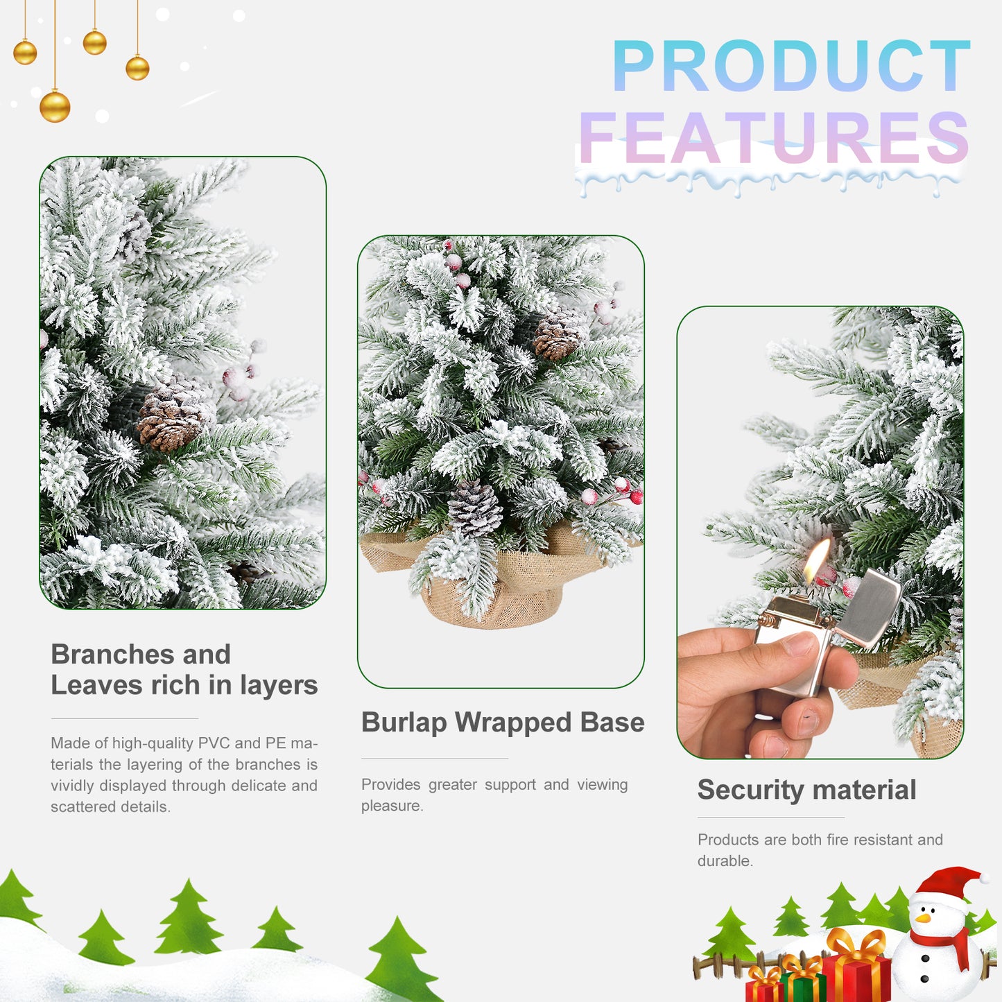3ft Snow Flocked Artificial Christmas Tree with Pine Cones & Berries