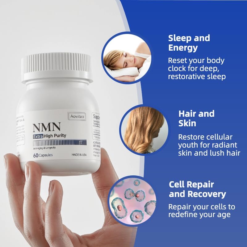 NMN Supplement 500mg - Ultra Pure NAD+ Booster for Cellular Health - 60 Capsules