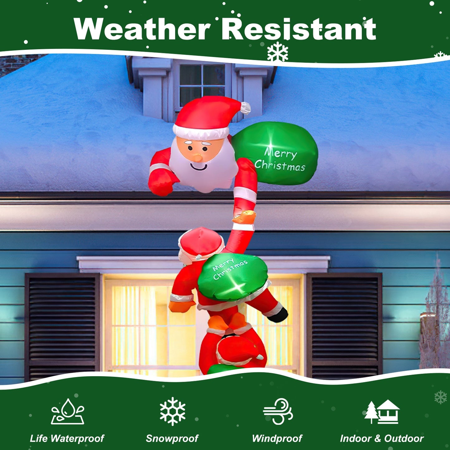 8FT Inflatable Santa Claus with LED Lights - Christmas Decoration
