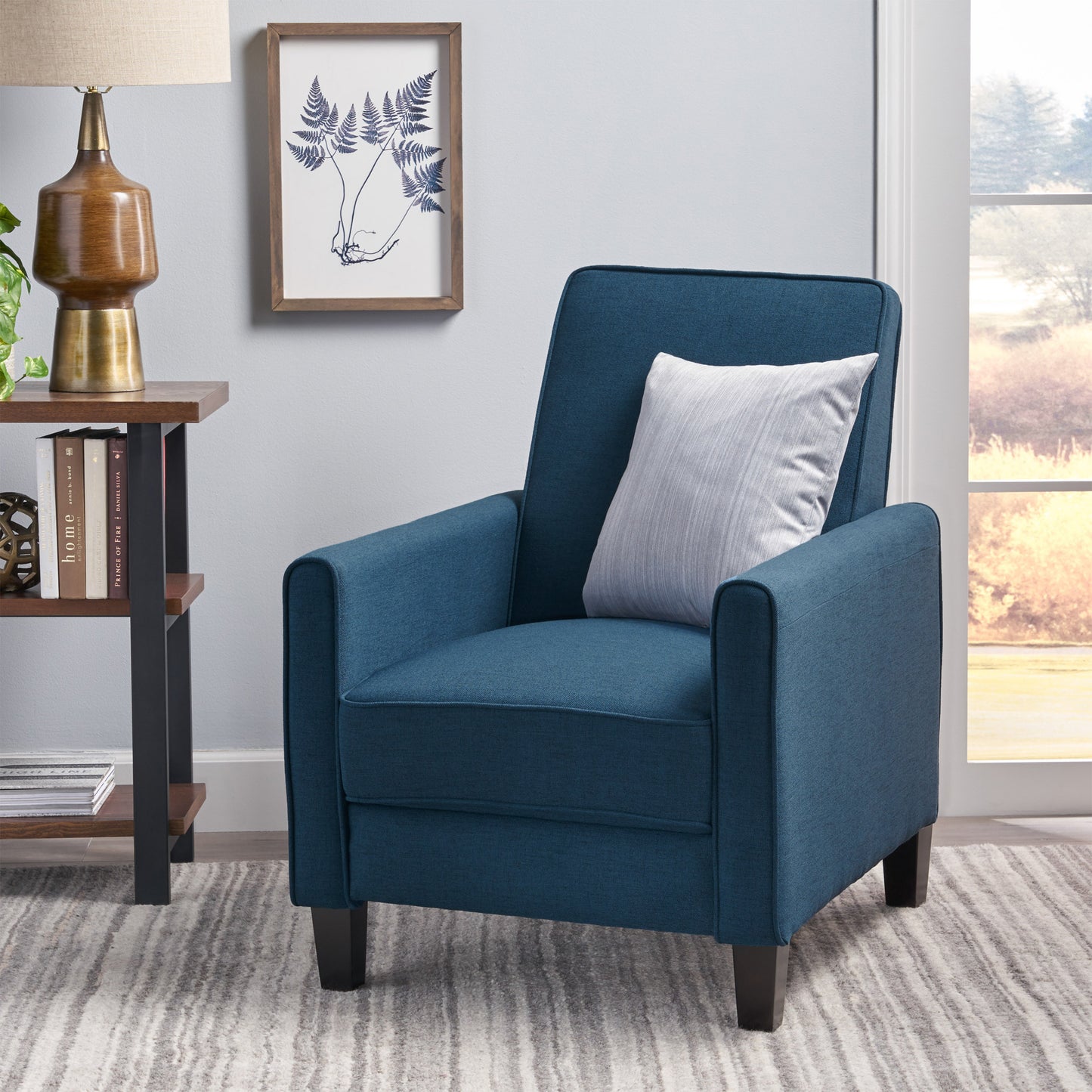 Navy Blue Fabric Push Back Recliner Chair for Small Spaces