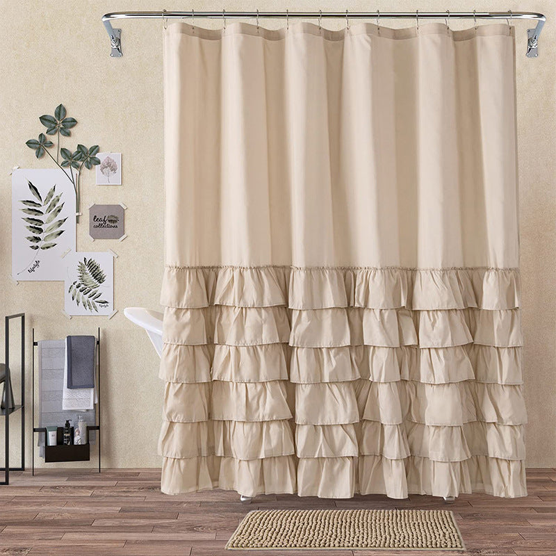 Folding Polyester Bathroom Shower Curtain with Pleated Design - 180x180cm