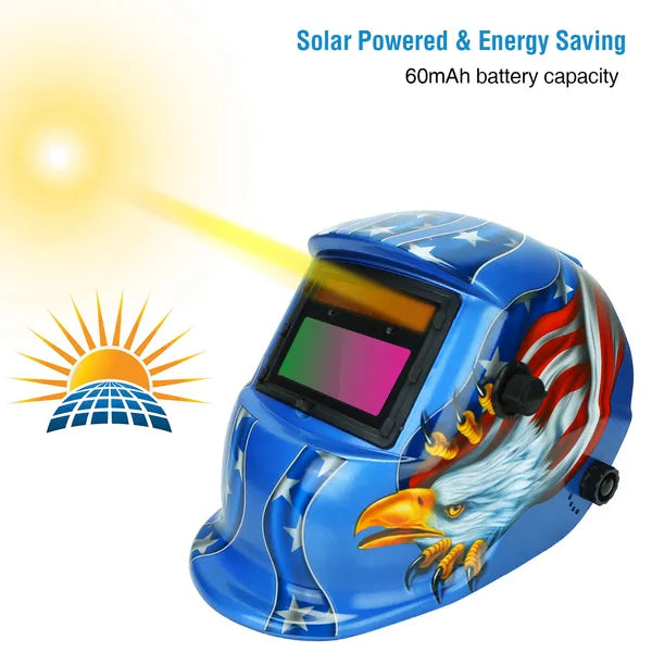 Solar Powered Auto Darkening Welding Helmet with Adjustable Shade 9-13 - Blue