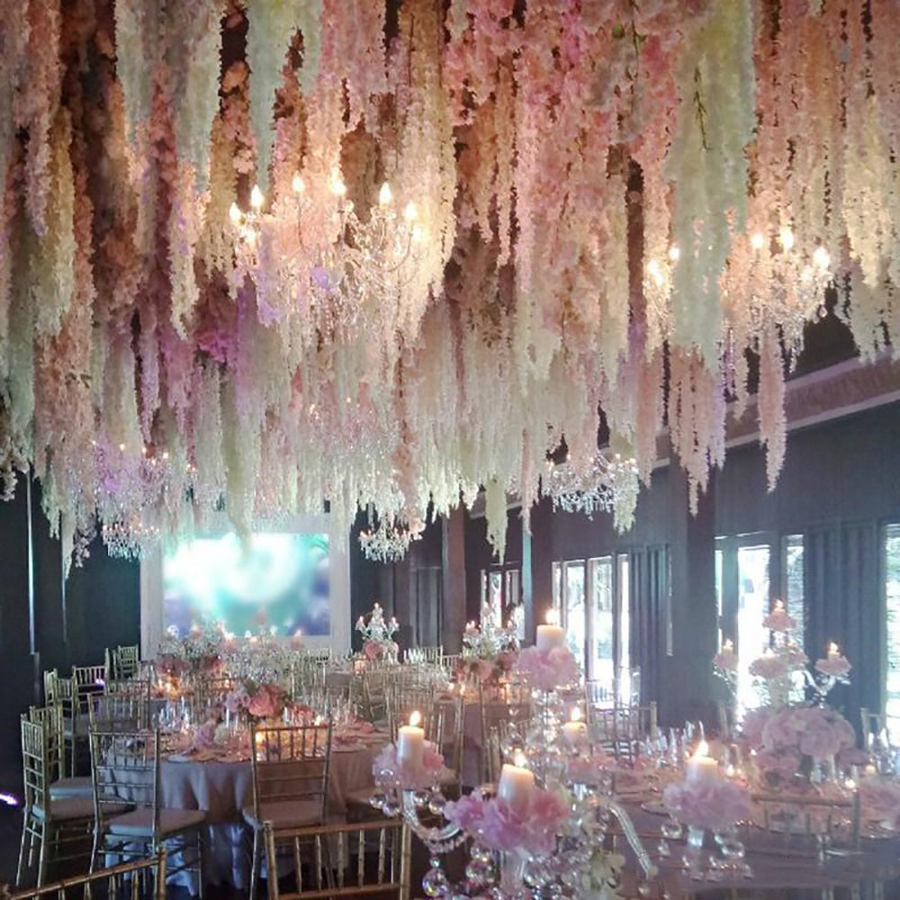 Wisteria String Decor for Wedding & Party, Rattan & Silk Flower Garlands