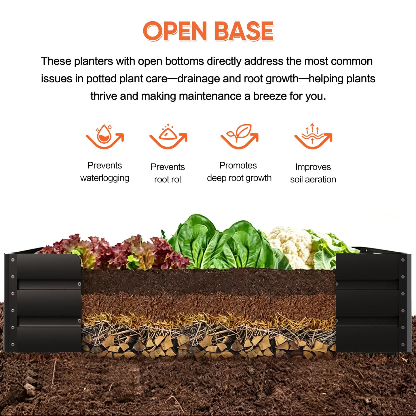 Large Metal Raised Garden Bed with Support Poles - Deep Root Vegetable Planter, 207 Gallon, Black