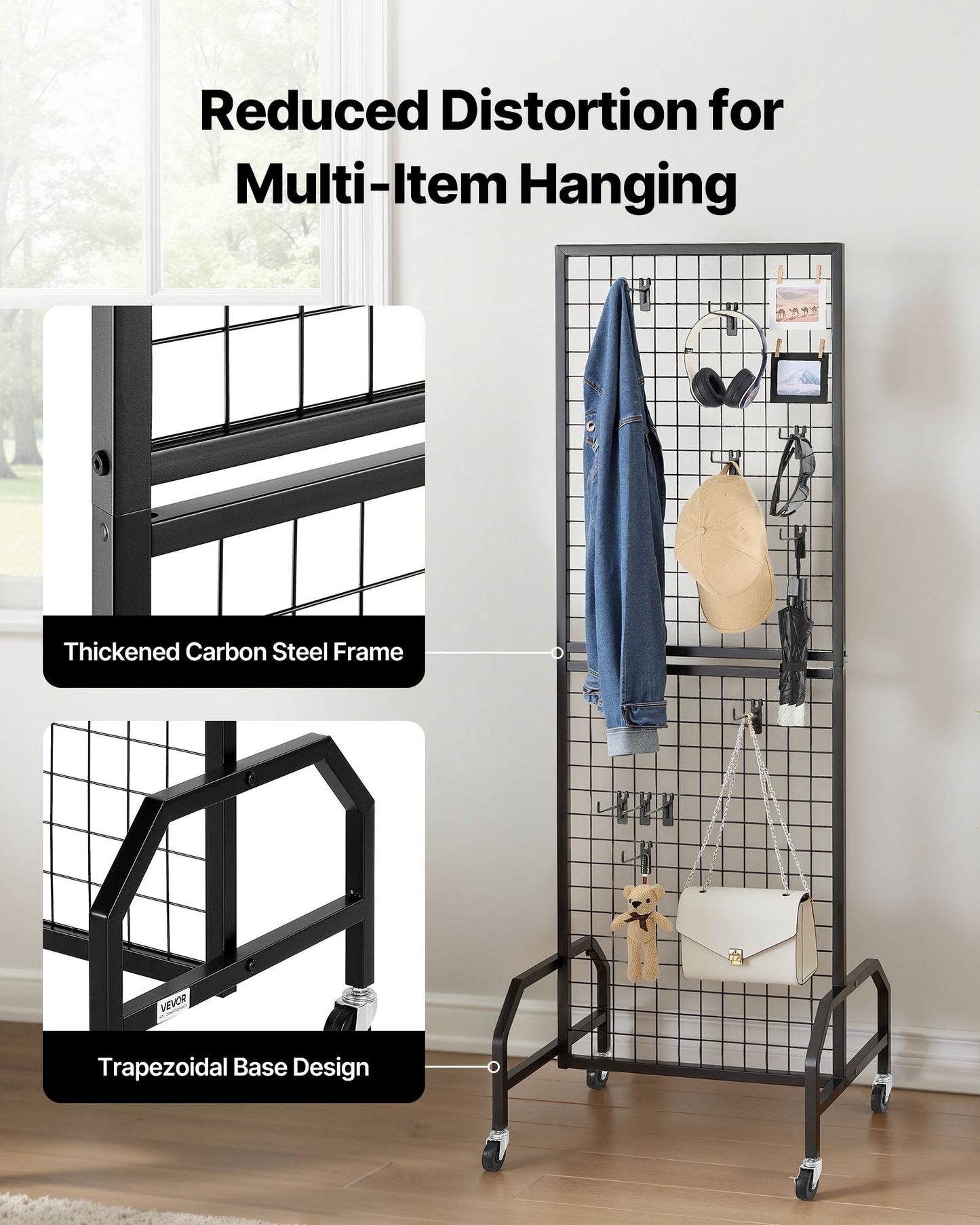 Grid Wall Panel Display Rack with Wheels & Hooks - 3 Packs