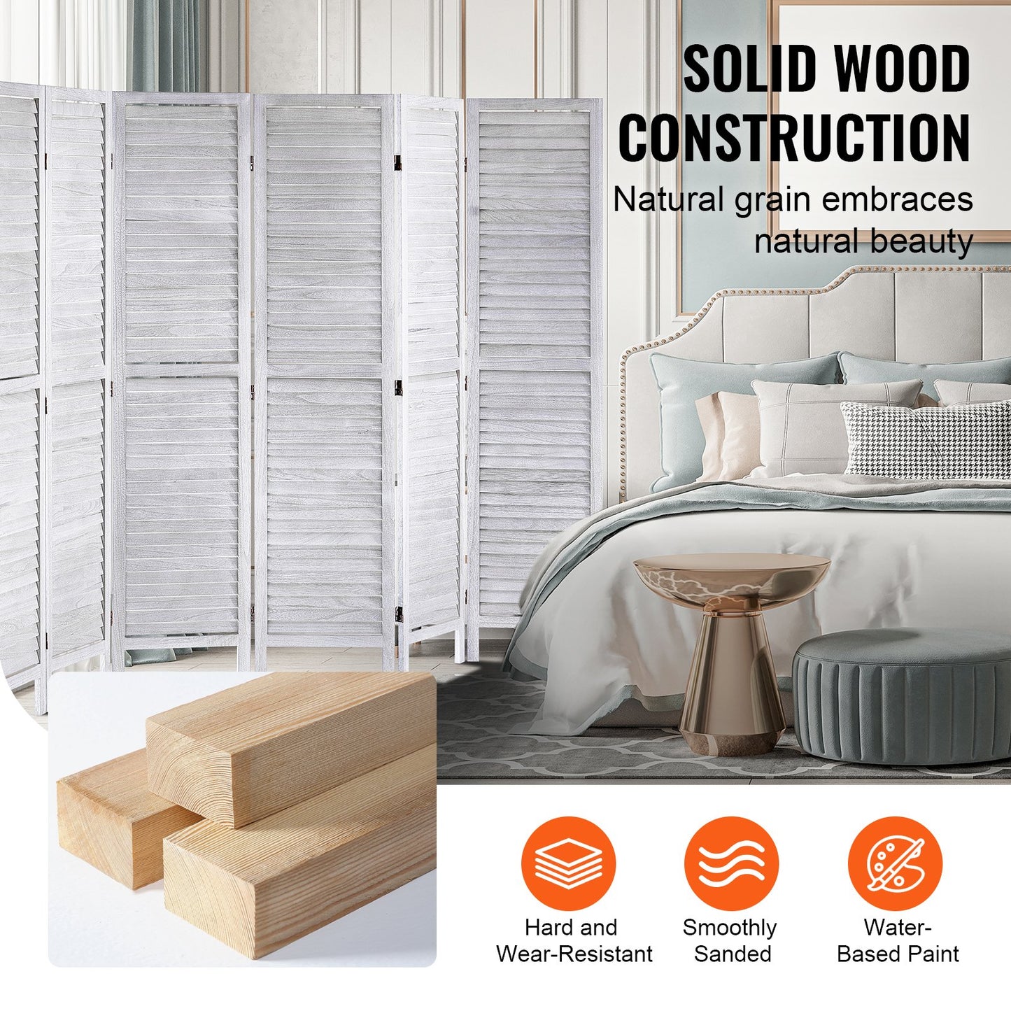 Wood Room Divider - 8 Panel Folding Privacy Screen, 66.9" Tall