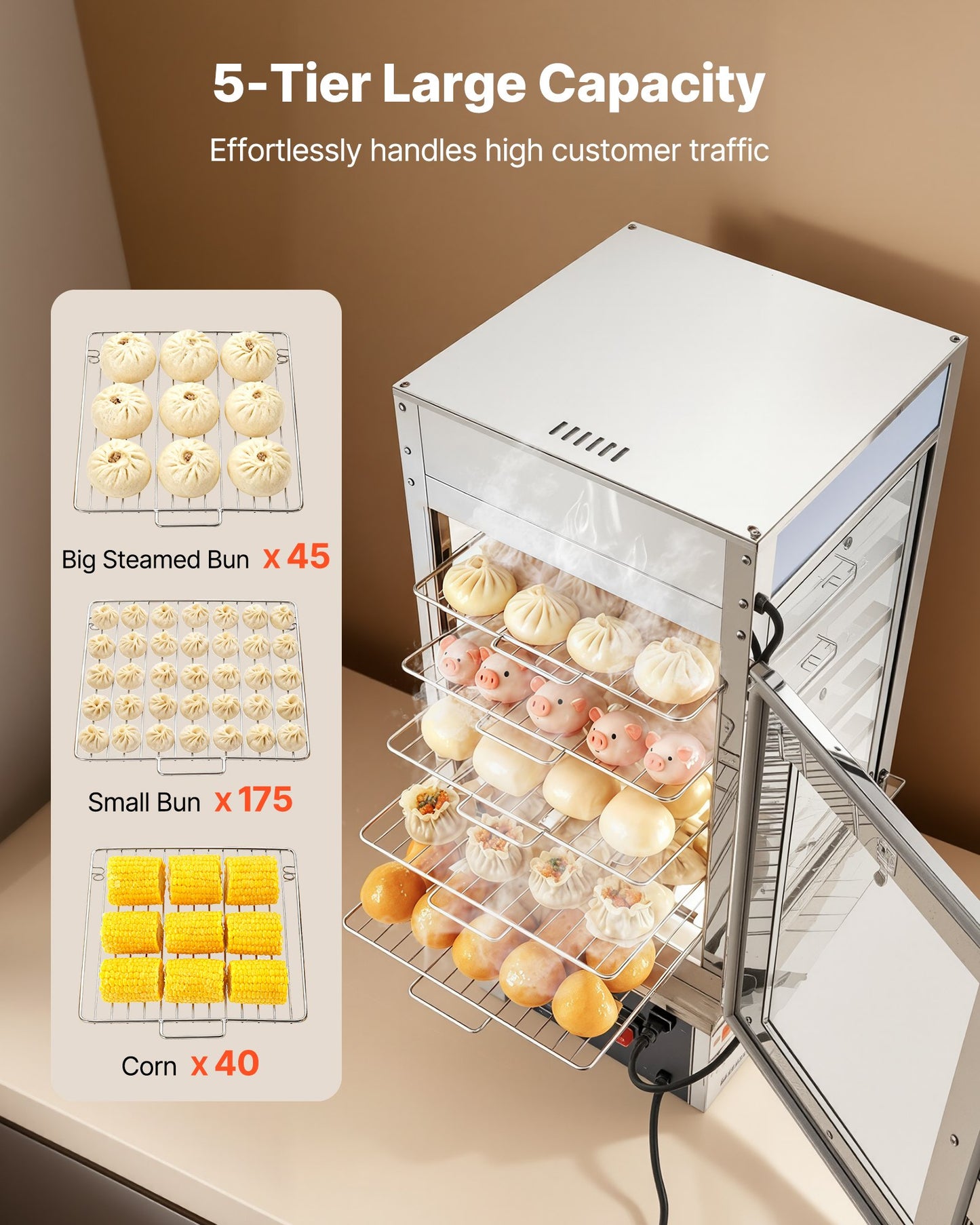 5-Tier Food Warmer Display with Adjustable Shelves, 1200W Stainless Steel