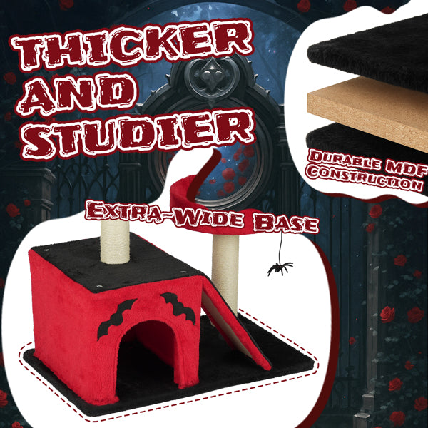 Halloween Cat Tree with Spooky Gothic Design, Large Cat Condo & Perches