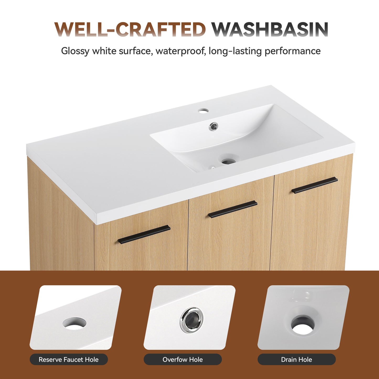 36" Freestanding Bathroom Vanity Set with Linen Cabinet - Light Oak