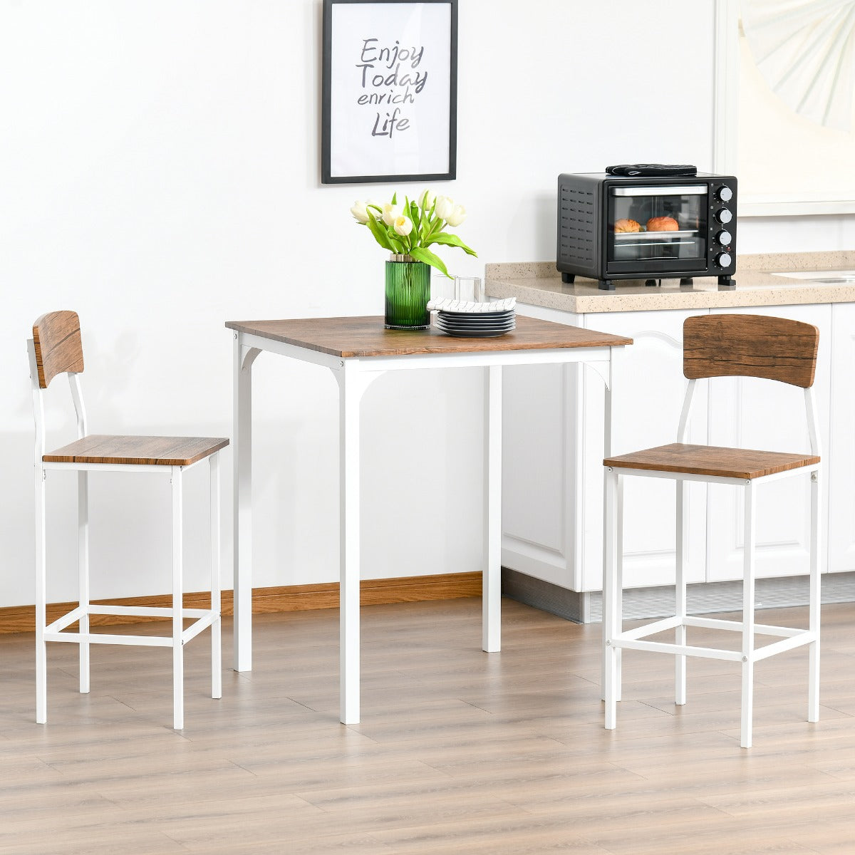 3-Piece Industrial Counter Height Dining Table Set - White