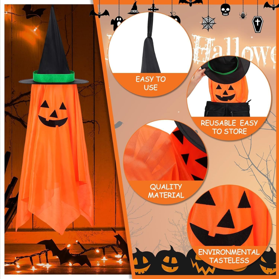Halloween Pumpkin Witch Hat Ornaments - 2 Pcs Orange Decorations