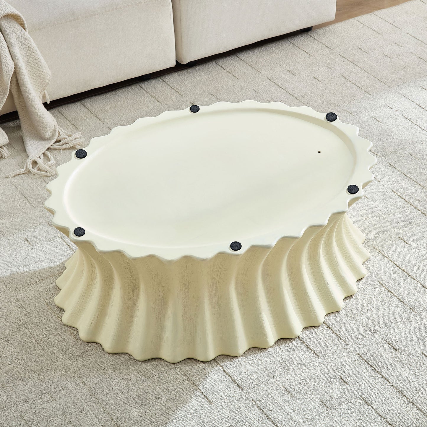 Oval Coffee Table - Vintage Beige Fiberglass Design, No Assembly