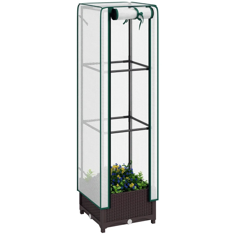 Outdoor Garden Bed with Trellis and PE Cover - Plant Support, Drainage, Zipper Door