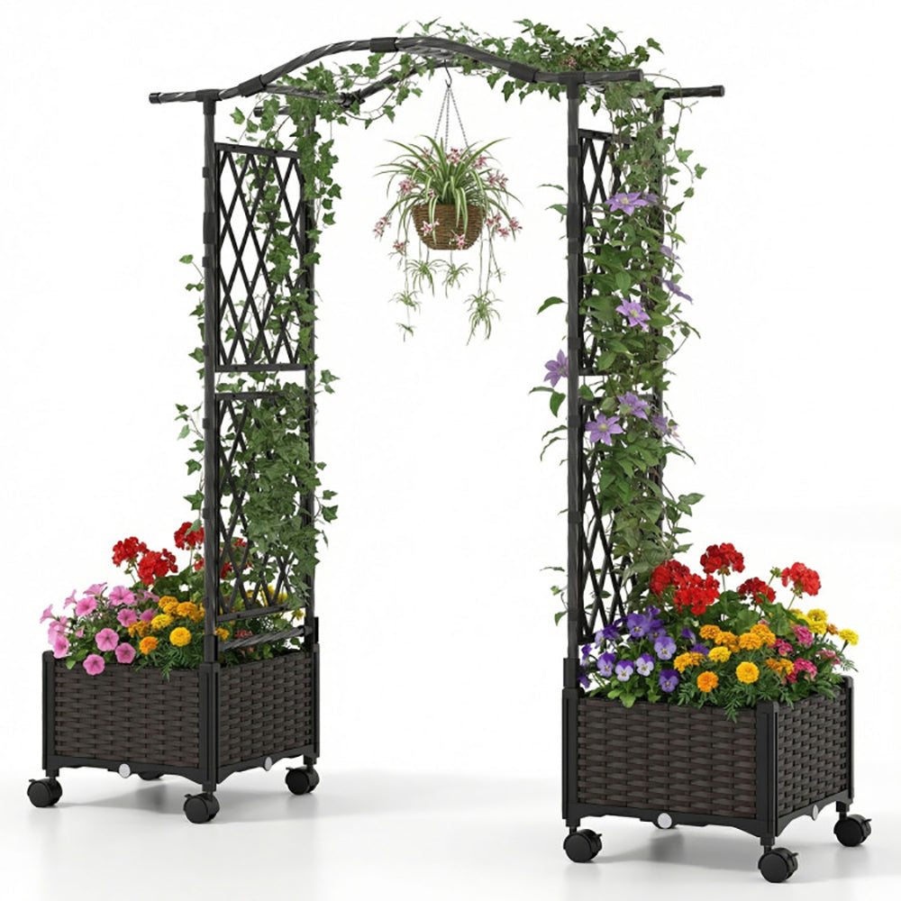 5 FT Self-Watering Planter Box with Trellis & Roof - Brown