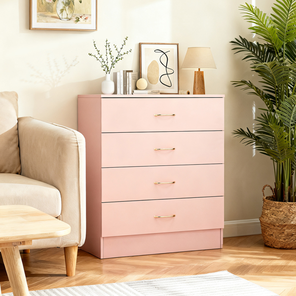 4-Drawer Pink Matt Finish Cabinet with Rose Gold Handles