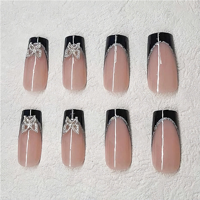 24 PCS Butterfly Press-On Nails - Long Square Fake Nail Tips