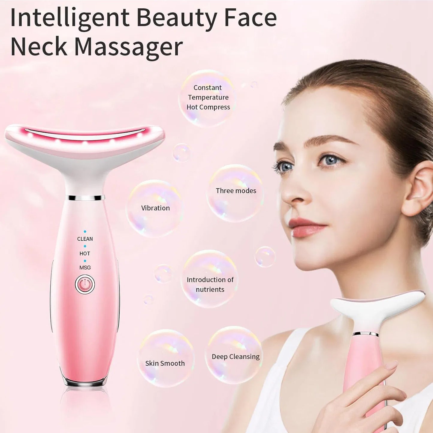 3-in-1 Facial Massager with Thermal Vibration - Pink