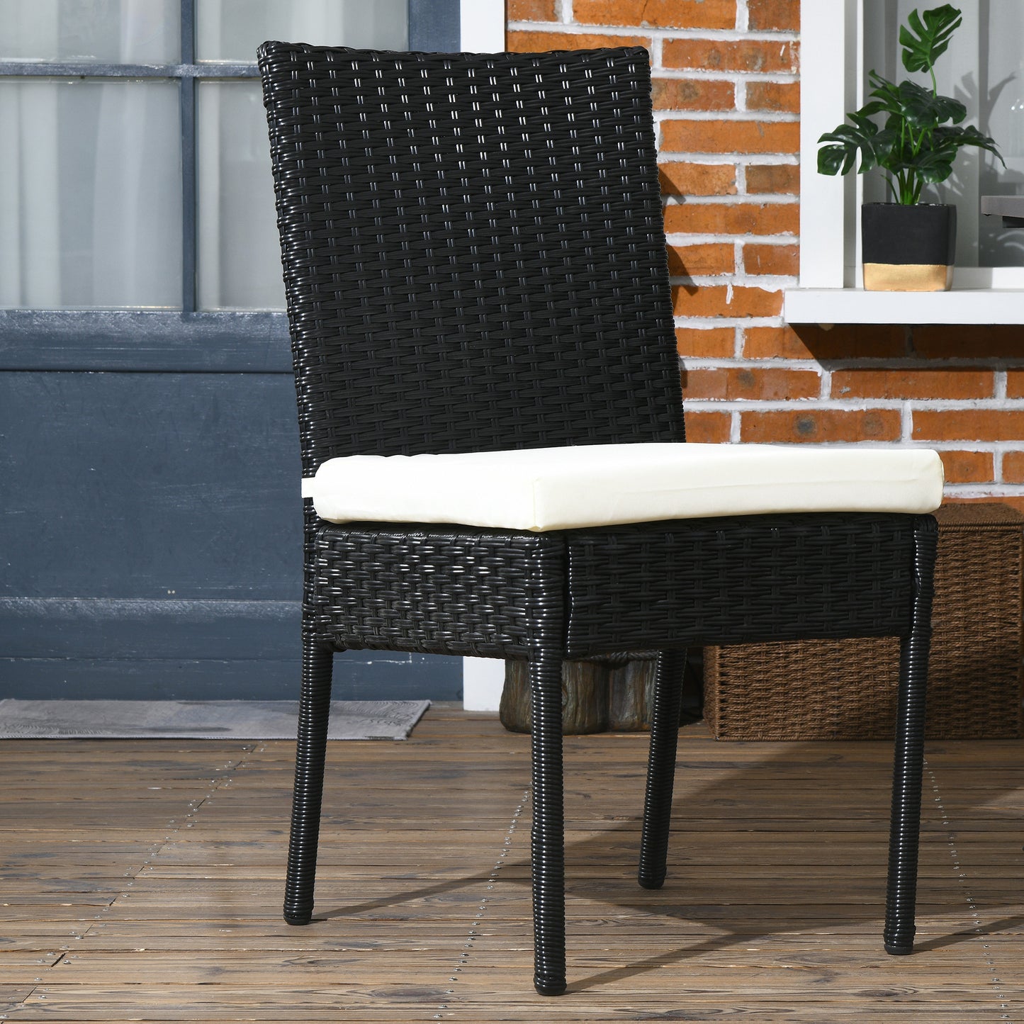 4-Piece Black Rattan Outdoor Dining Chair Set with Cushions