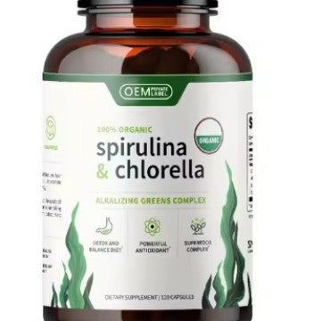 Chlorella Spirulina Dietary Capsules for Detox and Energy - 60 or 120 Count