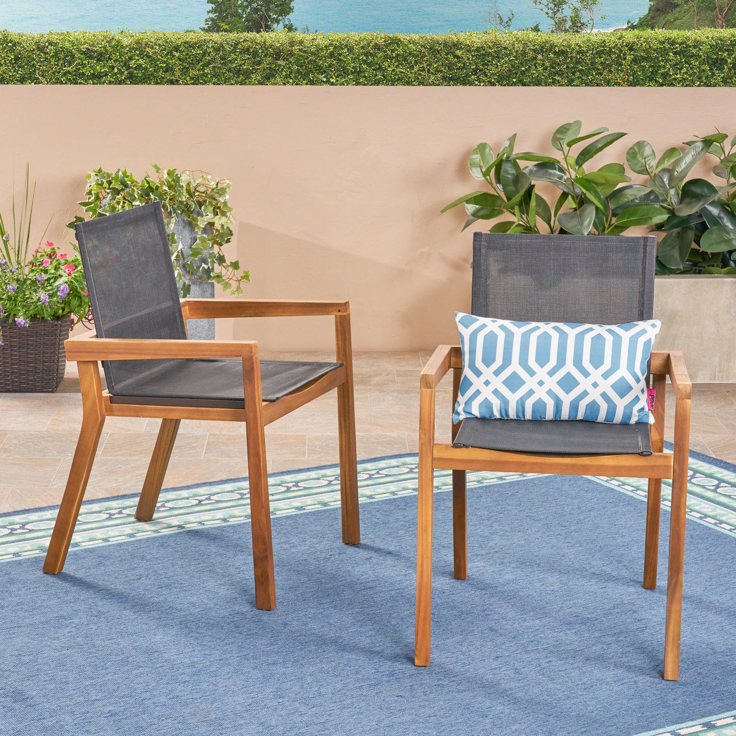 Teak Dining Chairs Set of 2 - Outdoor Wooden Seating