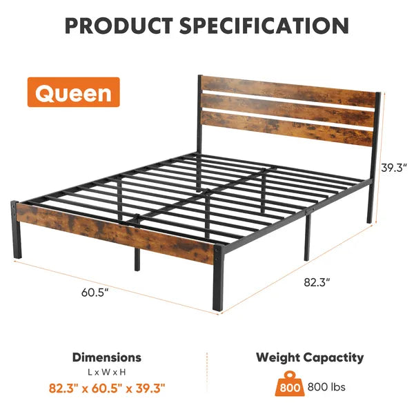 Sturdy Metal Platform Bed Frame with Headboard & Footboard