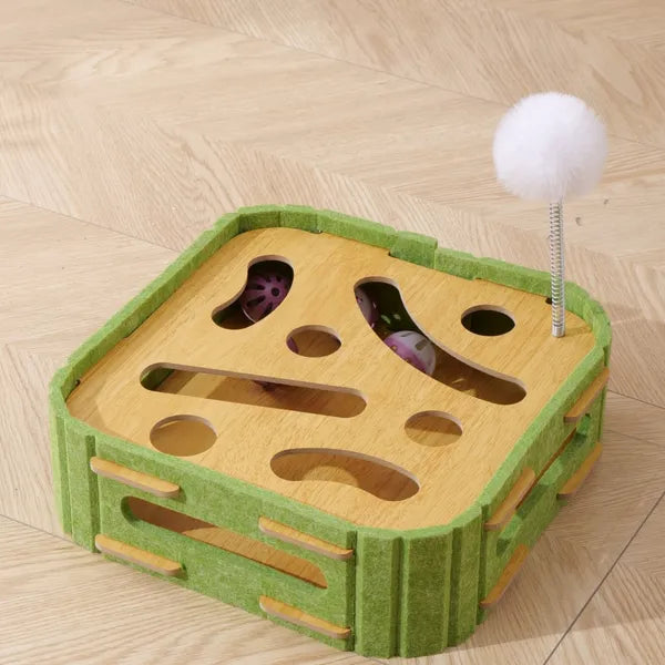 Eco-Friendly Cat Scratchboard Toy with Interactive Balls, 30cm - Green & Yellow Felt & Sisal Cat Furniture