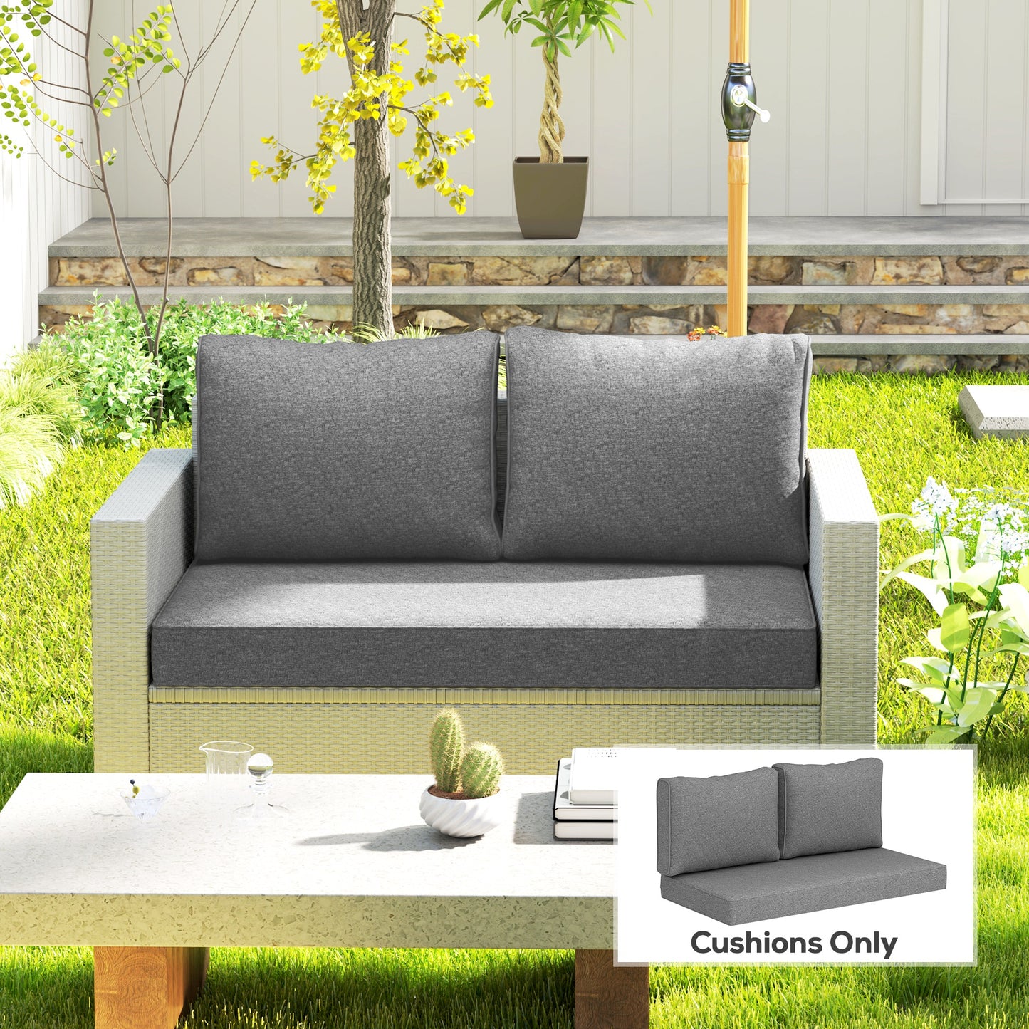 Thick Outdoor Loveseat Cushion Set - Gray, 46x26x5 In