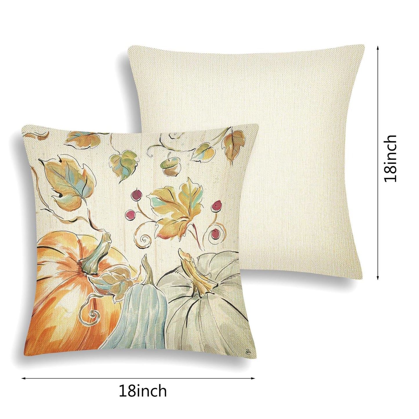 Thanksgiving Fall Throw Pillow Covers - 18x18in, Set of 4 Watercolor