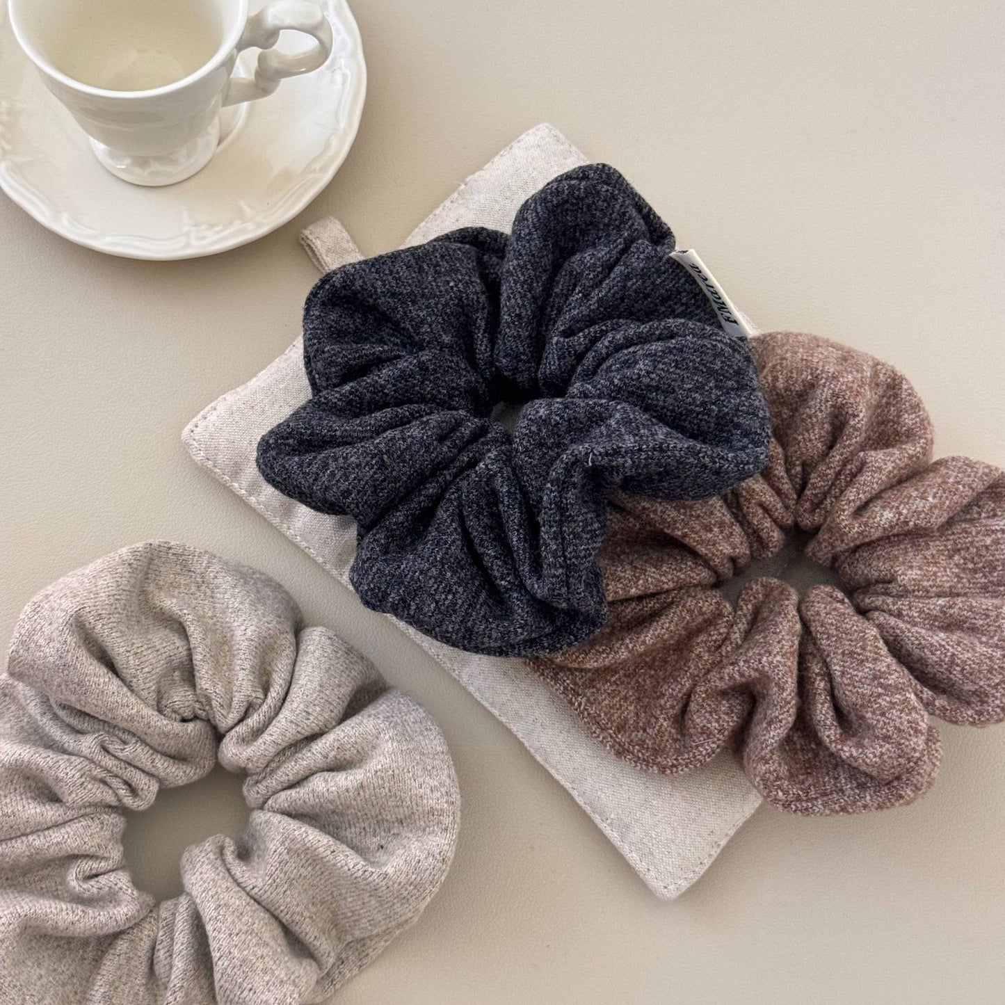 Korean Style Plush Hair Band for Women - Oat Gray Texture Woolen Hair Accessory