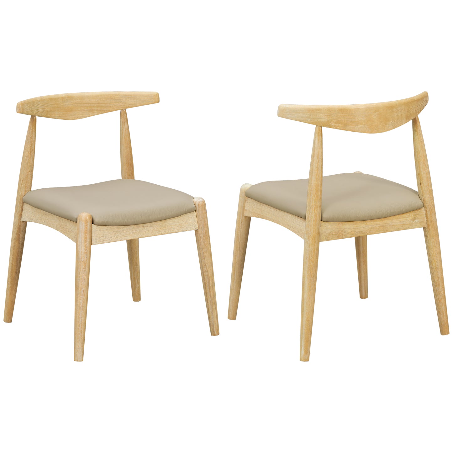 Set of 2 Rubberwood Dining Chairs with Ergonomic Backrest - Light Gray