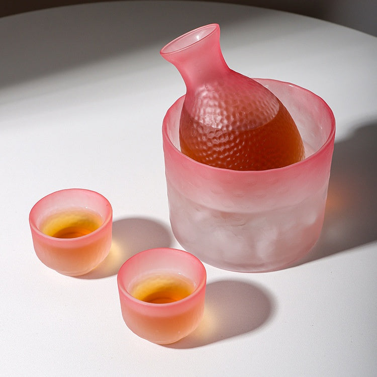 Ceramic Sake Set with Cups and Bottle - Frosted Pink Minimalist Drinkware