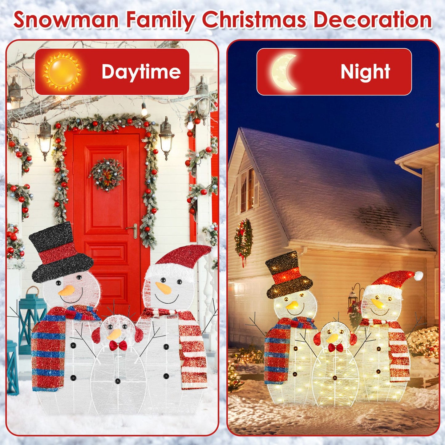 Christmas Snowman Family Yard Decoration with LED Lights - 3 Pcs
