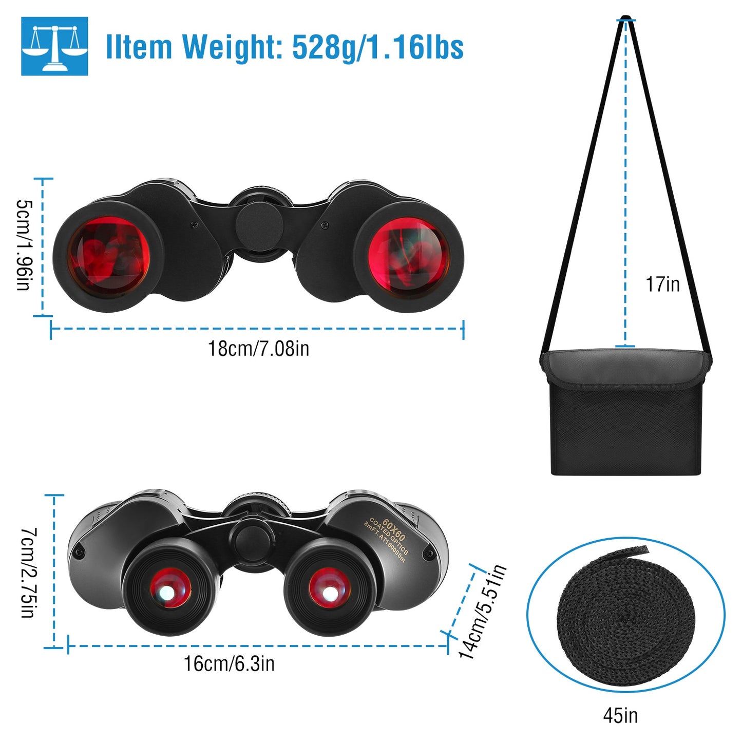 Portable HD Binoculars with Low Light Night Vision - Black