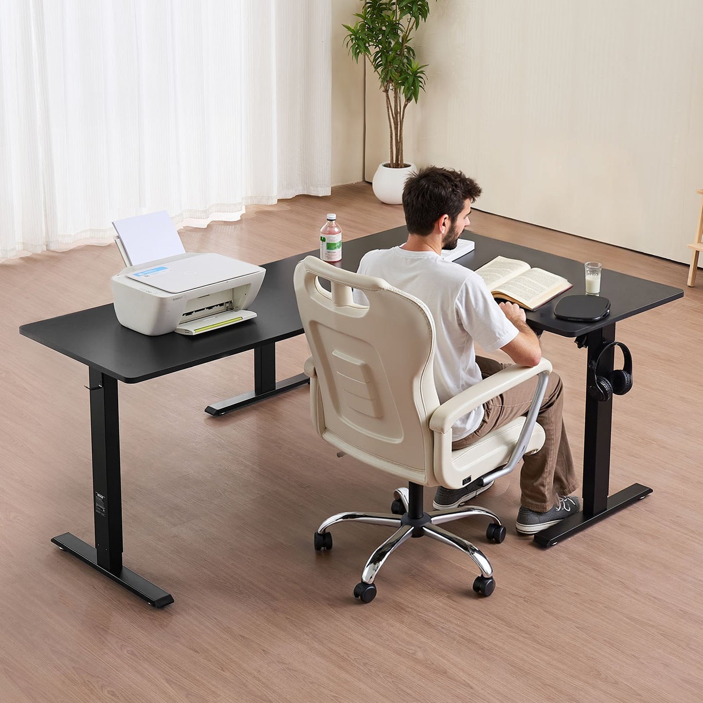 Electric Adjustable Height L-Shaped Gaming Desk - Black