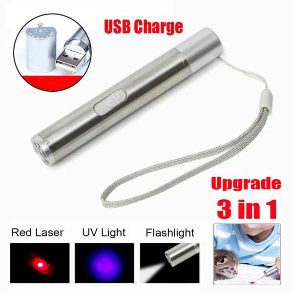 Rechargeable 3-in-1 Pet Laser Toy Flashlight with UV Light & Modes