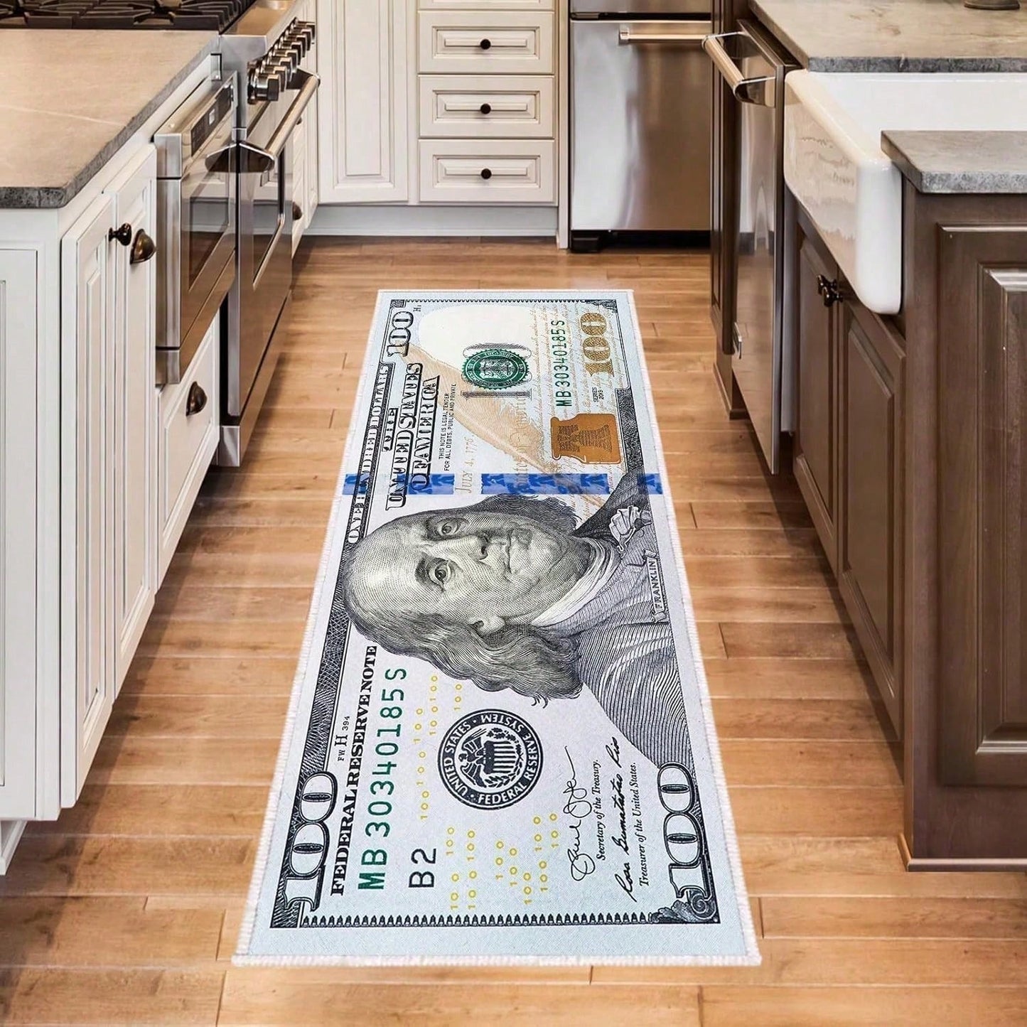 Currency Inspired Area Rug - Non-Slip Carpet for Living Room