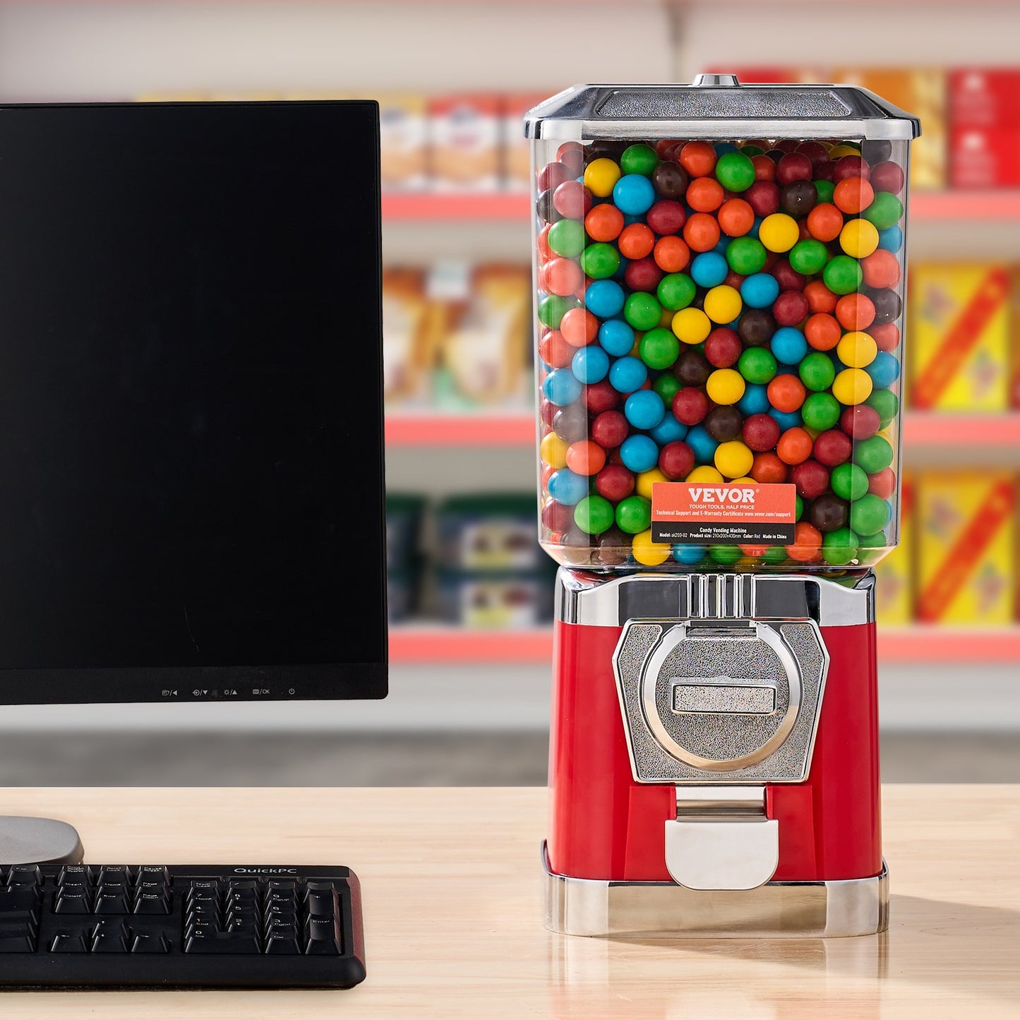 Gumball Machine Candy Dispenser - 6.8L Capacity, Red