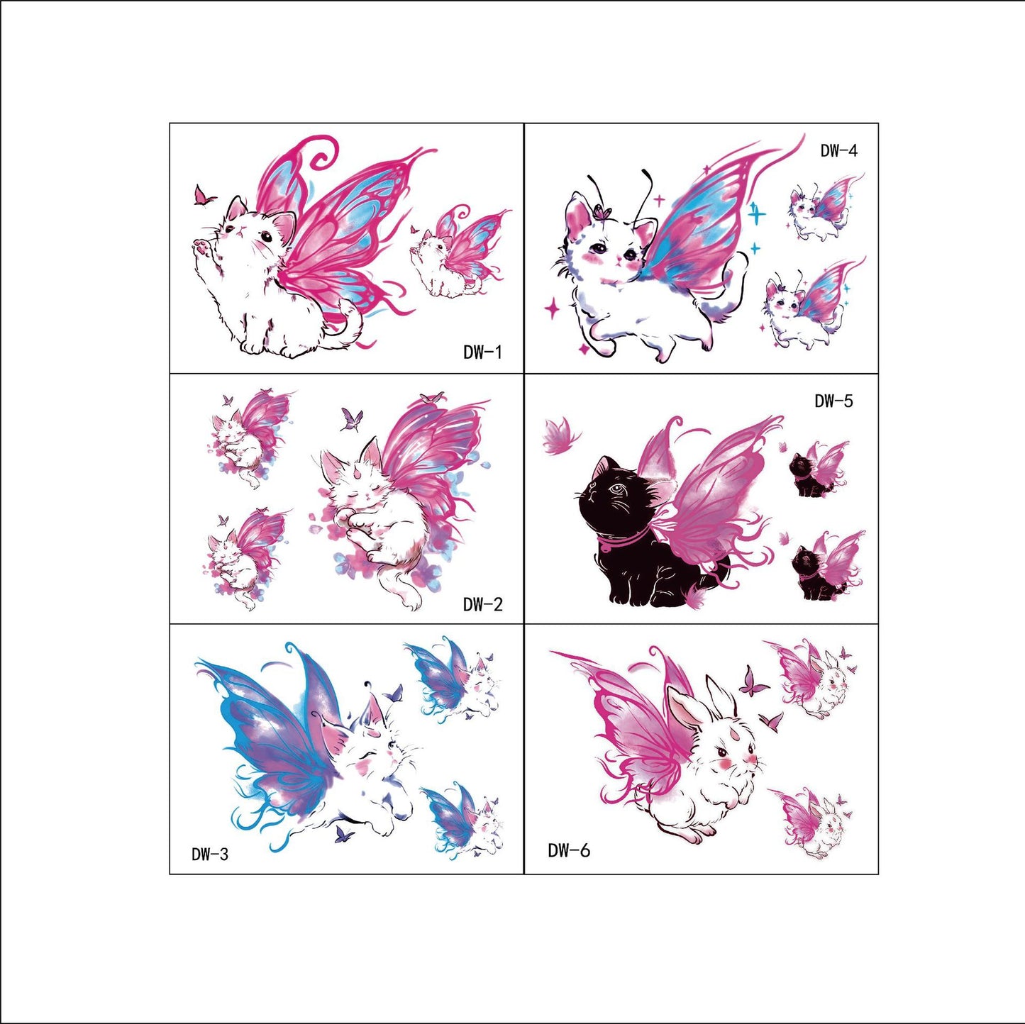 Cat Tattoo Sticker Angel Cat Pattern 11x7.8cm Body Art Decal for Skin
