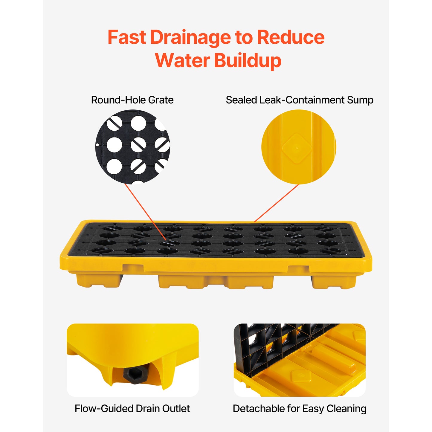 Heavy-Duty Spill Containment Pallet for Drums - 21 Gallon Capacity, 52" x 27", Yellow