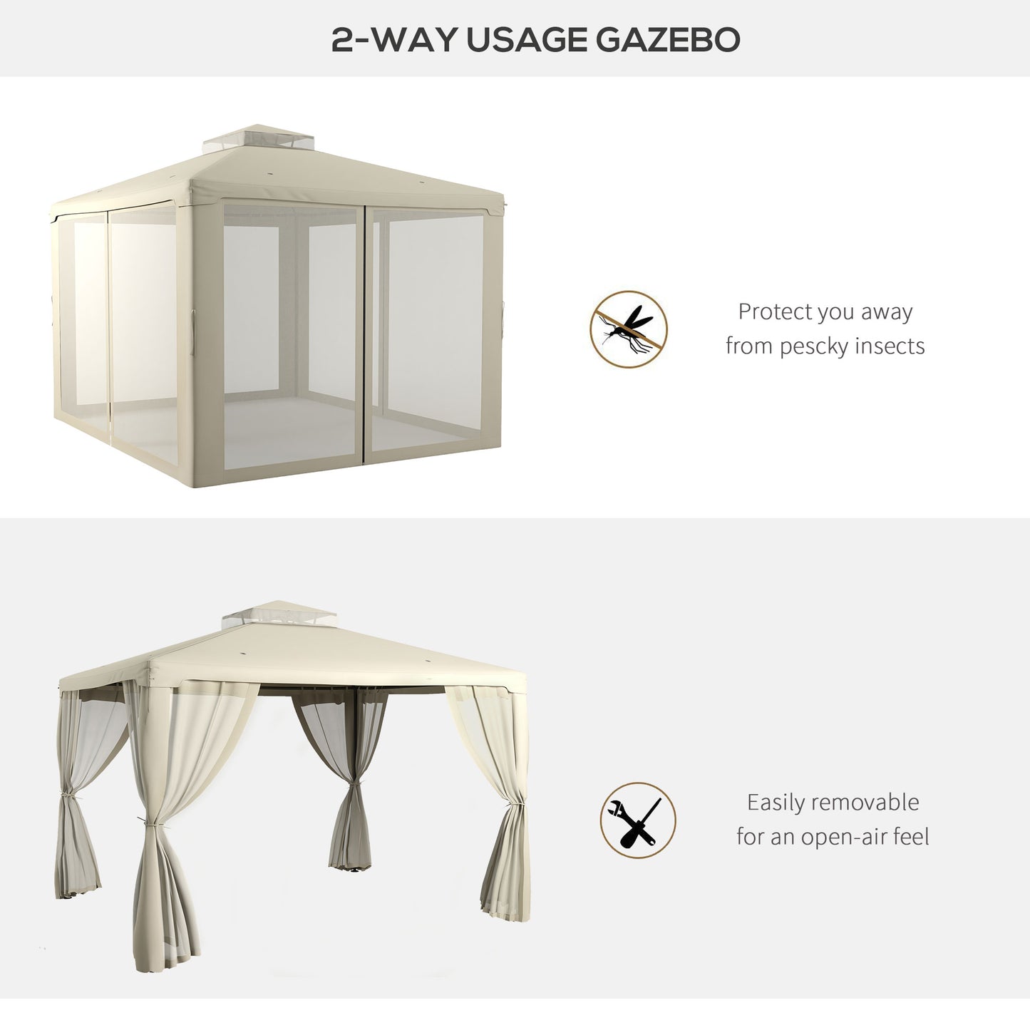 Outdoor Patio Gazebo Canopy Shelter with 2-Tier Roof - Cream White