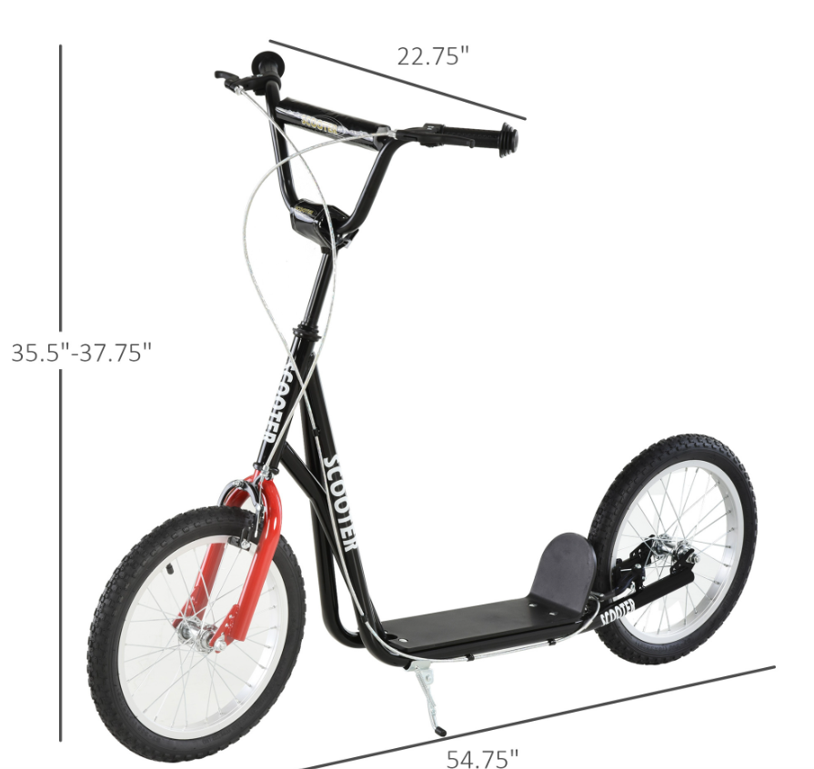 Kids Kick Scooter - Adjustable Handlebar, Dual Rear Brakes, Black