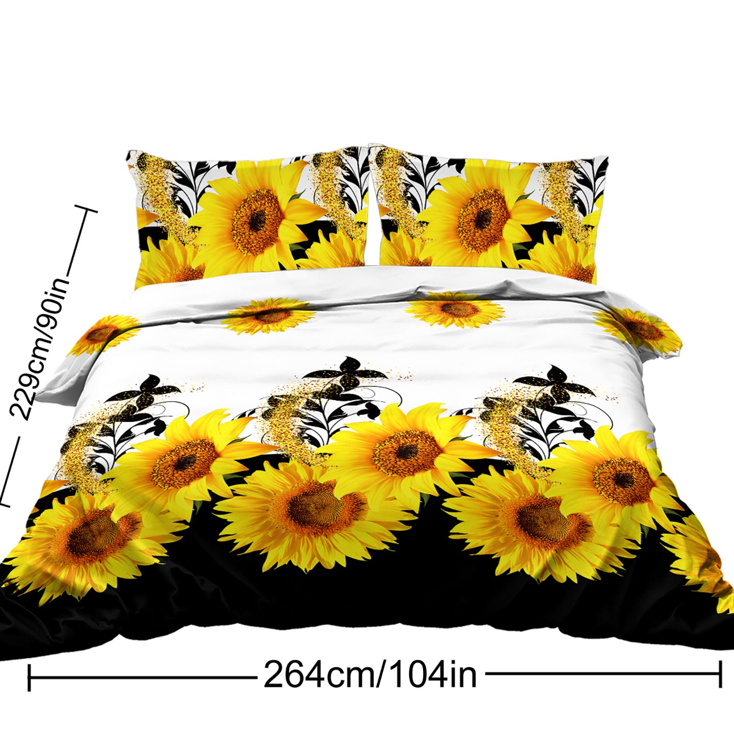 Sunflower Duvet Cover Set - 3 Pieces Black & White Bedding